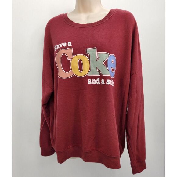 Coca-Cola Tops - Coca Cola Pullover Sweatshirt Women's Size XL Burgandy Red, Light, Oversized